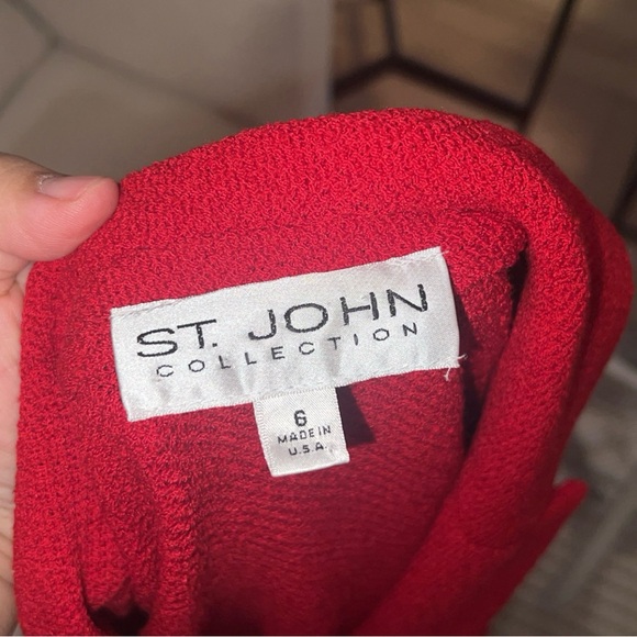 ST. JOHN Women's Red Tailored Button-Front Blazer Jacket - Picture 7 of 7